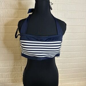 NWT Boden Santorini Bikini Top Striped Halterneck Padded Sz 12 Navy Vacation